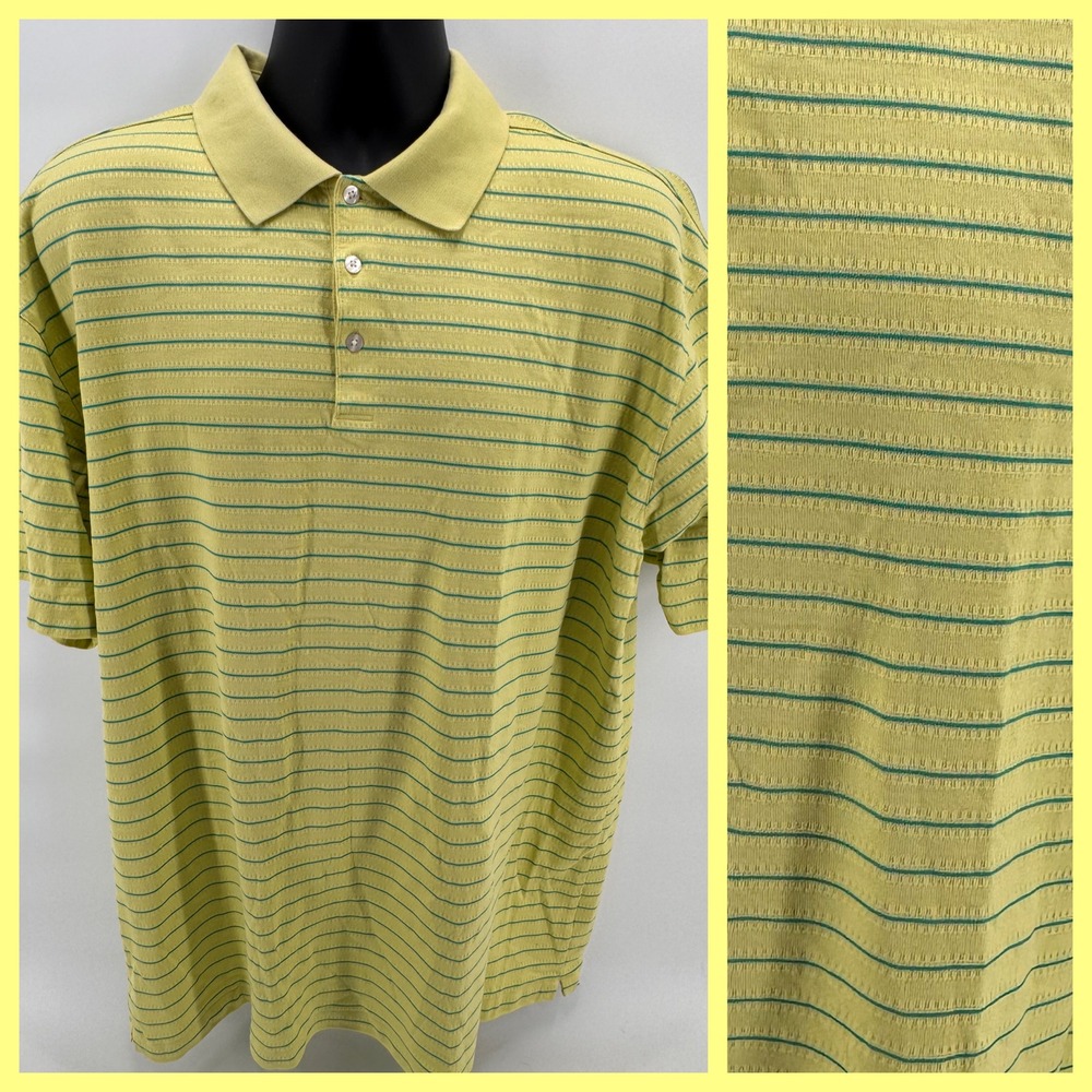 Nike Tiger Woods TW Collection Golf Polo Shirt Mens XXL Yellow Teal Striped